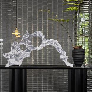 新中式太湖石透明树脂工艺品摆件轻奢样板房售楼处玄关雕塑装饰品