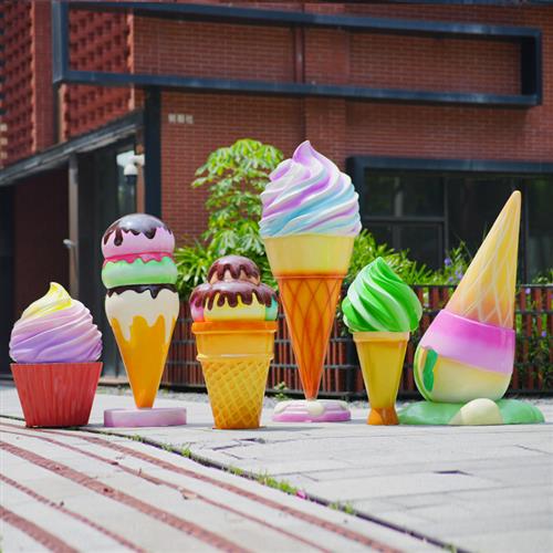 户外仿真甜甜圈冰淇淋甜筒雪糕雕塑商场甜品店门口玻璃钢模型摆件