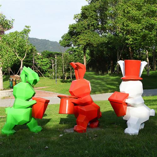 玻璃钢卡通网红兔几何云朵兔子雕塑售楼部切面可妮兔摆件大型定制