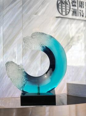 现代简约透明树脂摆件酒店客厅玄关高级感雕塑创意家居软装置饰品