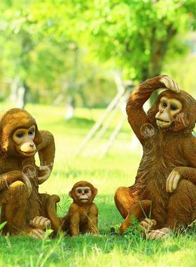 仿真金丝猴子摆件发光玻璃钢动物户外庭院假山摆设猩猩雕塑装饰品