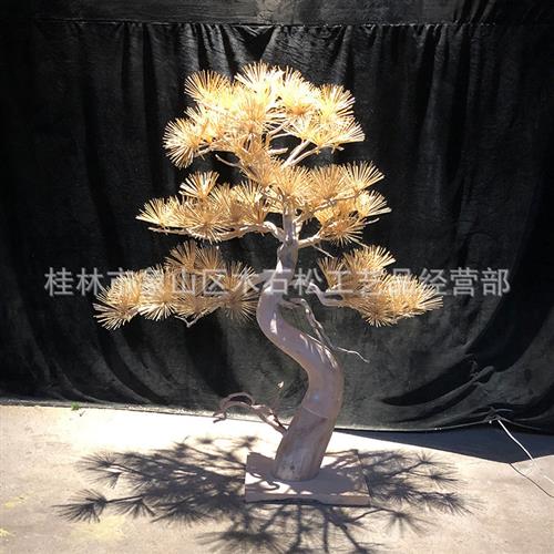 室内干景枯木造景假树中式软装实木雕刻迎客松大型仿真松树摆件