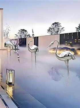 户外网红不锈钢仙鹤兔子雕塑园林景观城市广场水池酒店售楼部摆件