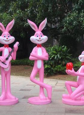 户外卡通粉红兔子玻璃钢雕塑商场新年春节网红打卡拍照装饰大摆件