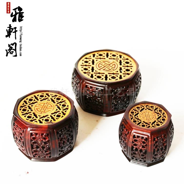 包邮 红酸枝木雕八角底座 精品工艺品摆件花瓶盆景实木底座镶黄杨
