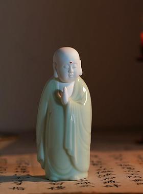 创意陶瓷小和尚人物禅意盆景摆件茶道茶室茶空间桌面茶台茶桌装饰