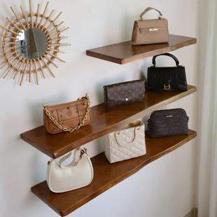 精致小屋一字隔板置物架实木无痕书架墙壁架原木层板展示艺术鞋包