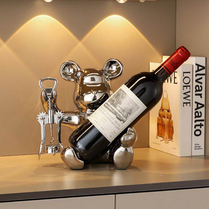 暴力熊红酒架摆件轻奢高档家居客厅餐边柜酒柜装饰品高级感软装