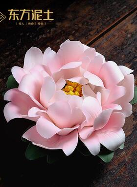 非遗陶瓷手捏牡丹花摆件手工瓷花香插客厅茶室桌面装饰花朵工艺礼