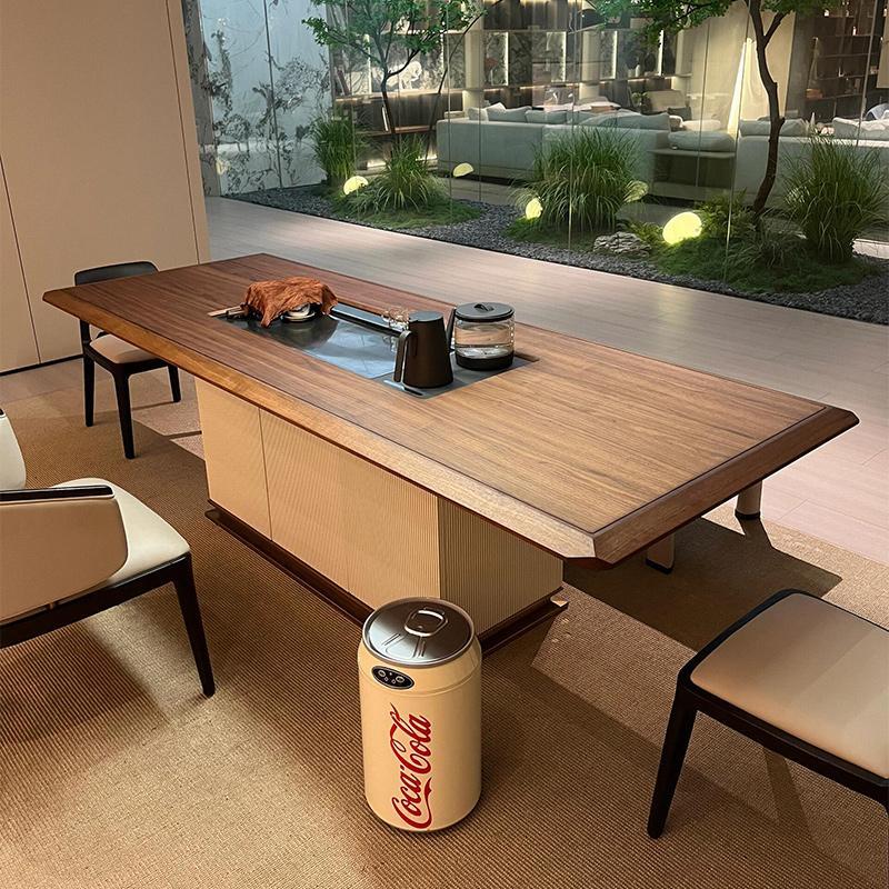 嵌入式水壶胡桃木实木办公室烧中式简约黑现代一体茶盘茶台新茶桌