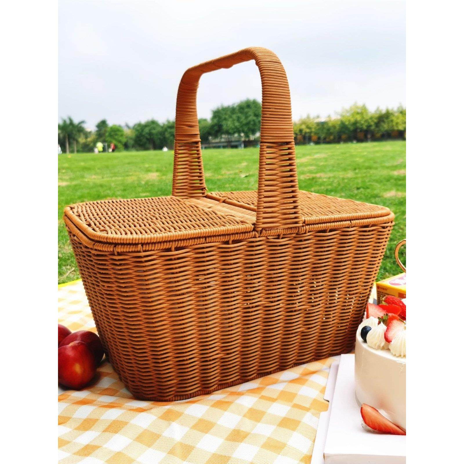 藤编手提篮野餐户外收纳露营大号超市篮子购物筐带盖超特田园网红,收纳整理,其他收纳篮,淘宝优惠券,粉丝福利购,淘宝优惠卷