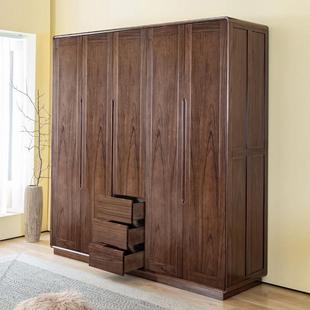 全实木大衣柜纯黑胡桃木衣整体橱柜北欧简约现代主卧室家俱原木挂