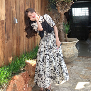 外贸出口转内销国风假两件马甲拼接连衣裙套装女夏季新款中长款水