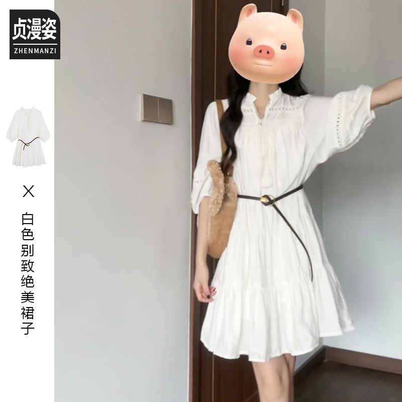 外贸出口转内销法式小个子白色衬衫连衣裙子女秋季新款云南海边旅