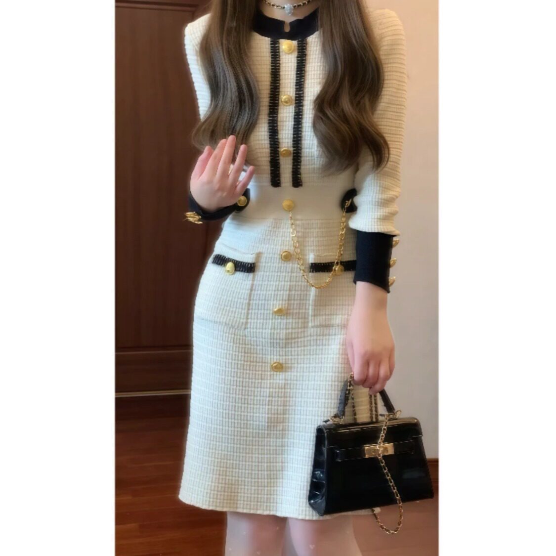 外贸出口转内销秋冬季新款高级感小香风名媛气质连衣裙女修身显瘦