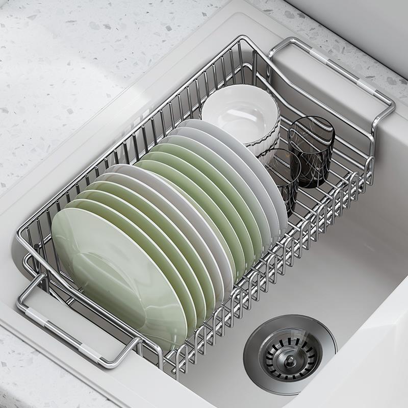 众之亿304不锈钢沥水篮厨房可伸缩洗碗池水槽置物架碗碟收纳沥