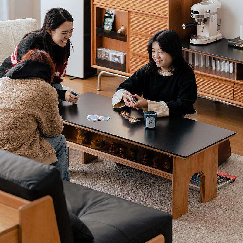 木L凯旋茶几家用实木岩板茶桌长方形樱桃木客厅餐桌小茶几桌两用