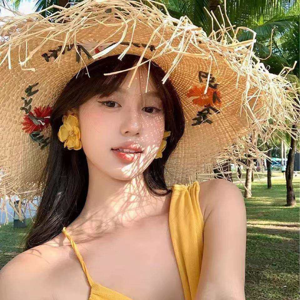 花朵刺绣女士新款海边度假风时尚夸张显脸小遮阳防晒帽夏编织草帽,橡塑材料及制品,亚克力管/有机玻璃管,淘宝优惠券,粉丝福利购,淘宝优惠卷