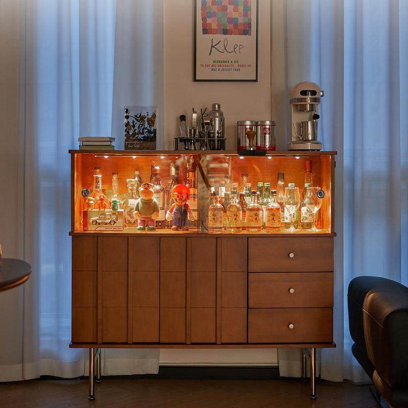 复古实木柜子矮柜收纳餐边柜玻璃酒柜客厅展示柜中古边柜斗柜置物