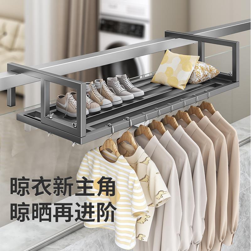 阳台挂衣架晾晒架家用收纳晾衣杆挂钩免打孔毛巾架伸缩衣架神器