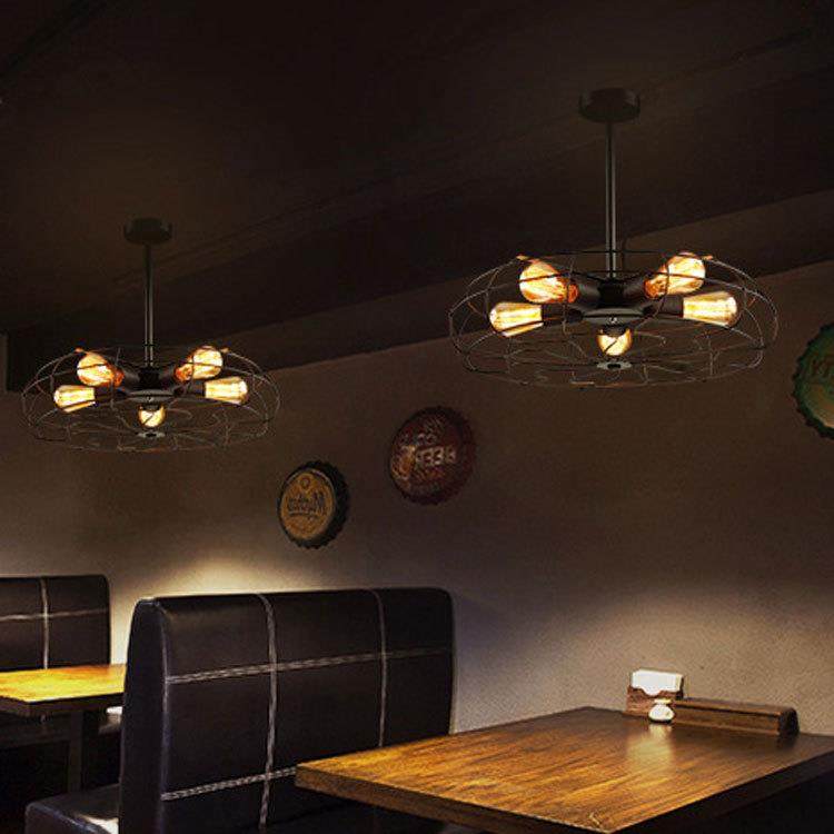 跨境美式复古服装店酒吧餐厅客厅5头创意工业风loft风扇个性吊灯