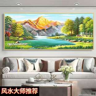 聚宝盆适合有北聚财青绿靠山沙发金山背景画家挂西墙客厅油画山水