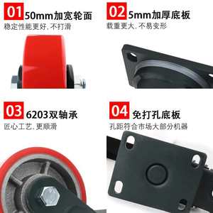 6寸万向轮重型静音脚轮4/5/8平板手推车轮子铁芯聚氨酯带刹车响震