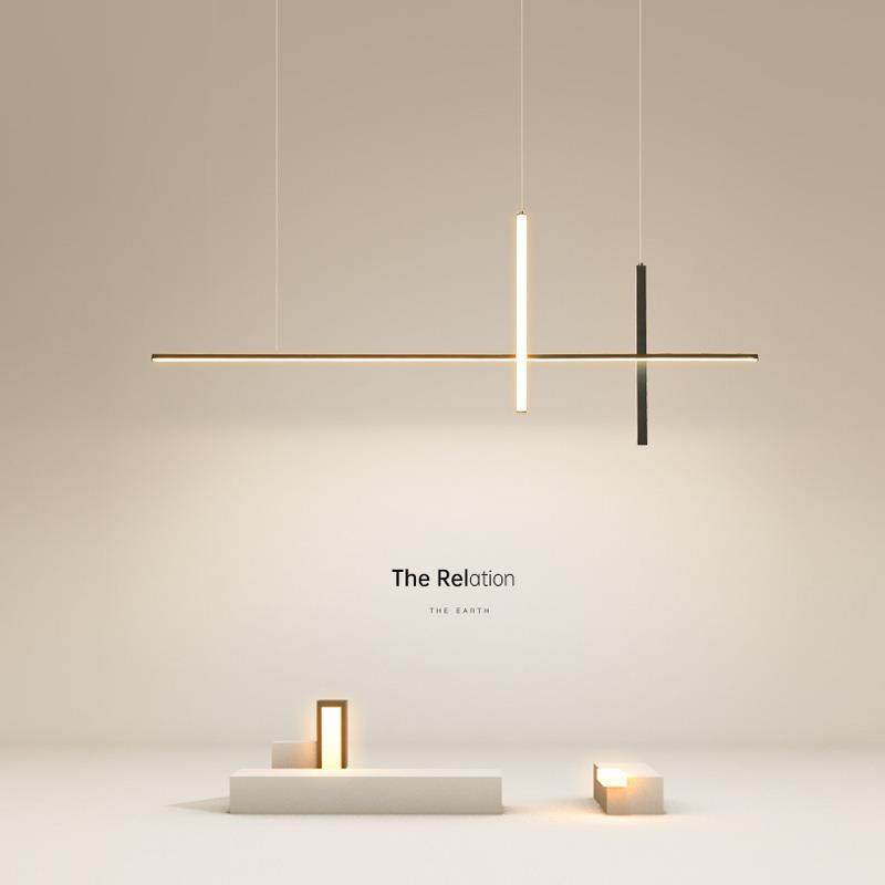 极简餐厅吊灯线条几何现代简约北欧白色饭厅餐桌岛台吧台长条吊灯