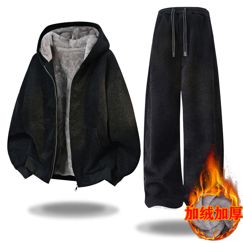 新款大码夹克套装卫衣潮牌时尚美式秋冬季男女款高级连帽