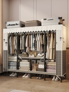 索尔诺衣柜家用卧室可折叠简易布衣柜出租房用全钢架衣橱867