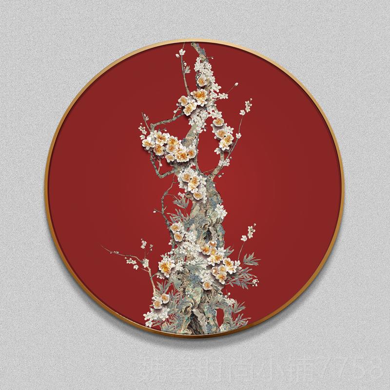 新款新中端墙式圆形装饰画客厅玄关沙发背景走廊梅花餐画厅高壁挂图片