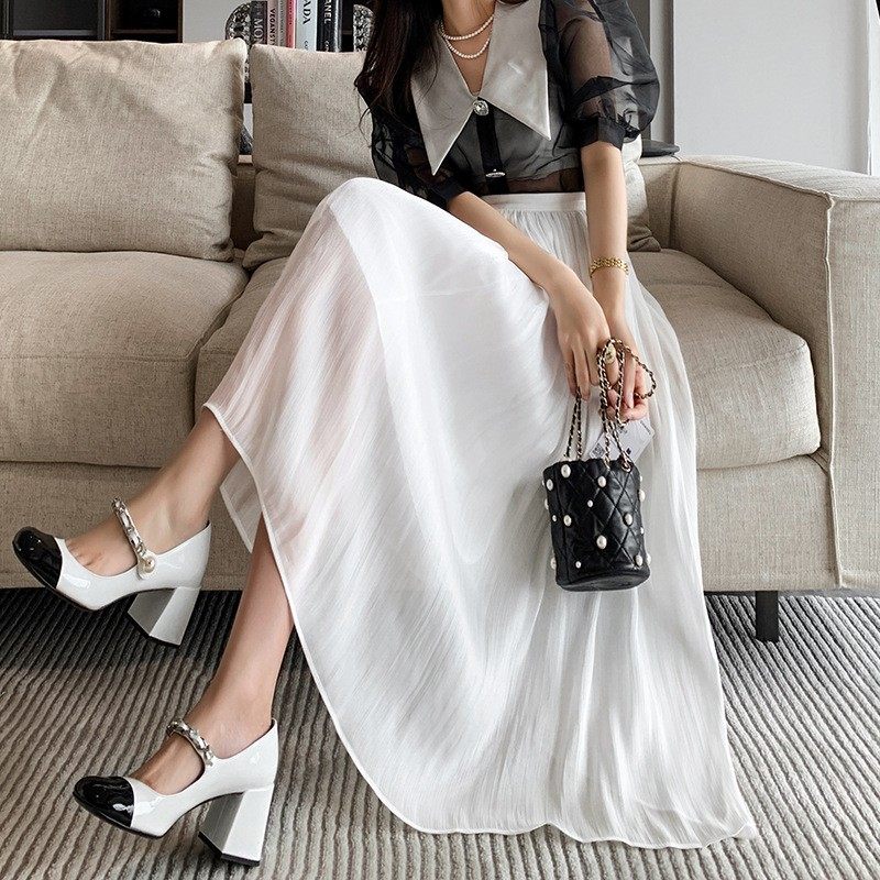 高级感流光纱裙女2024夏季珠光裙子气质杨柳皱夏季网纱半身裙子,女装/女士精品,大码半身裙,淘宝优惠券,粉丝福利购,淘宝优惠卷