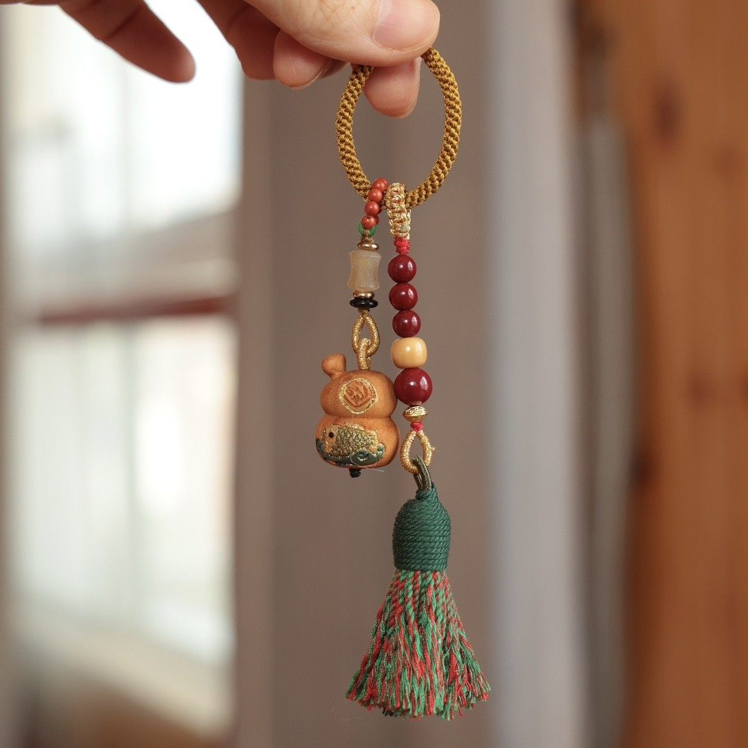 22G桃木锦鲤葫芦钥匙扣搭配朱砂佛珠挂饰文玩配件手工DIY挂件,汽车用品/电子/清洗/改装,车挂,淘宝优惠券,粉丝福利购,淘宝优惠卷