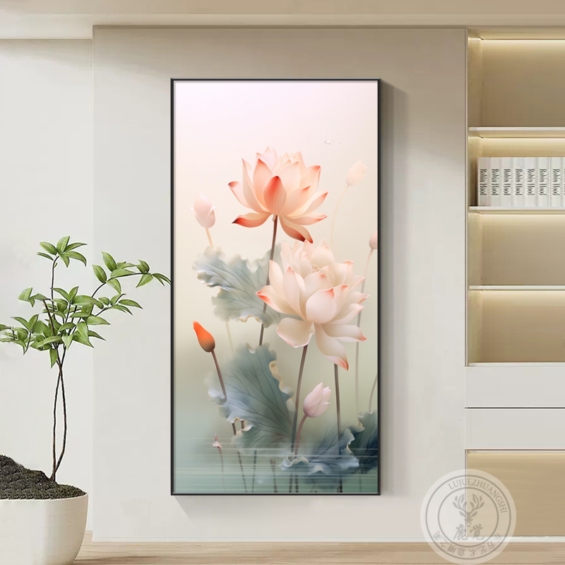 极速2025年新款荷花装饰画新中式入户玄关挂画正对V门走廊过道花图片