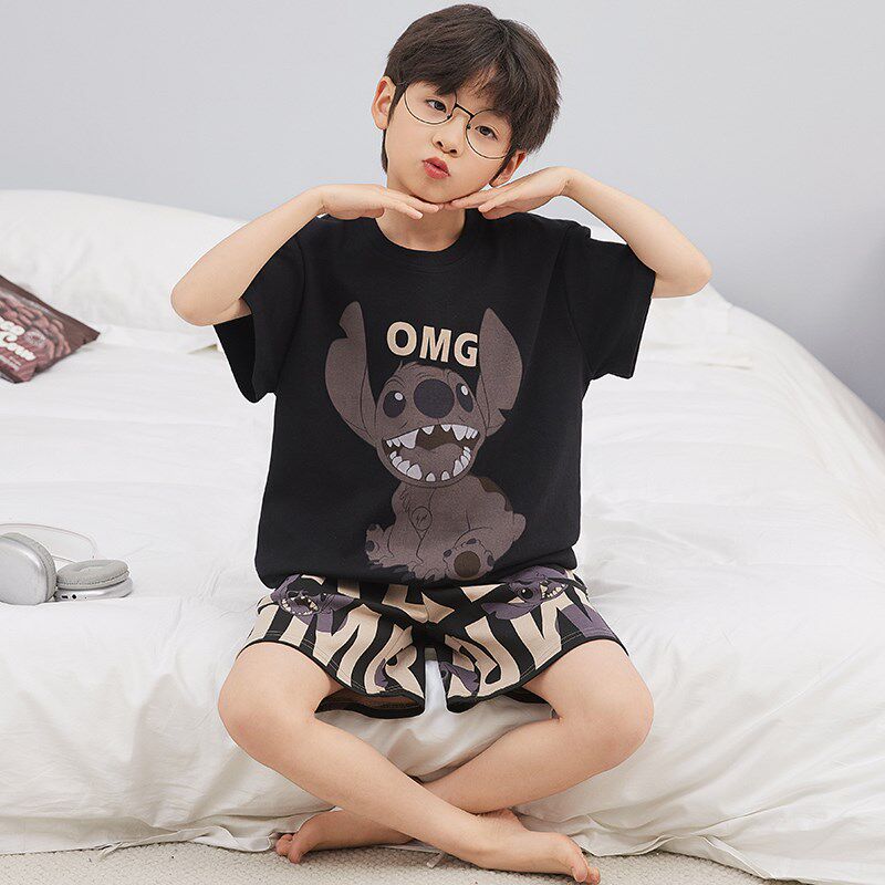 新品2025新款男童睡衣夏季纯棉薄款G短袖儿童男孩夏款青少年大童