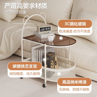 新品沙发边几可移动客厅小推车置物架带轮奶油风小V茶几家用简易