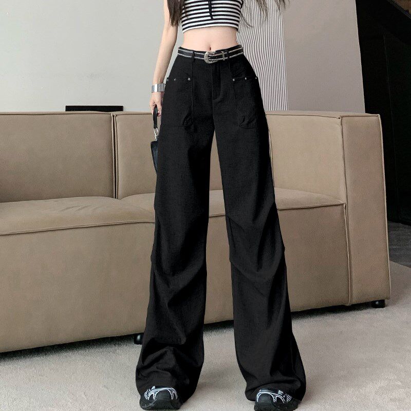 新品美式工装裤女k夏季薄款2025新款高腰垂感宽松窄版直筒阔腿休