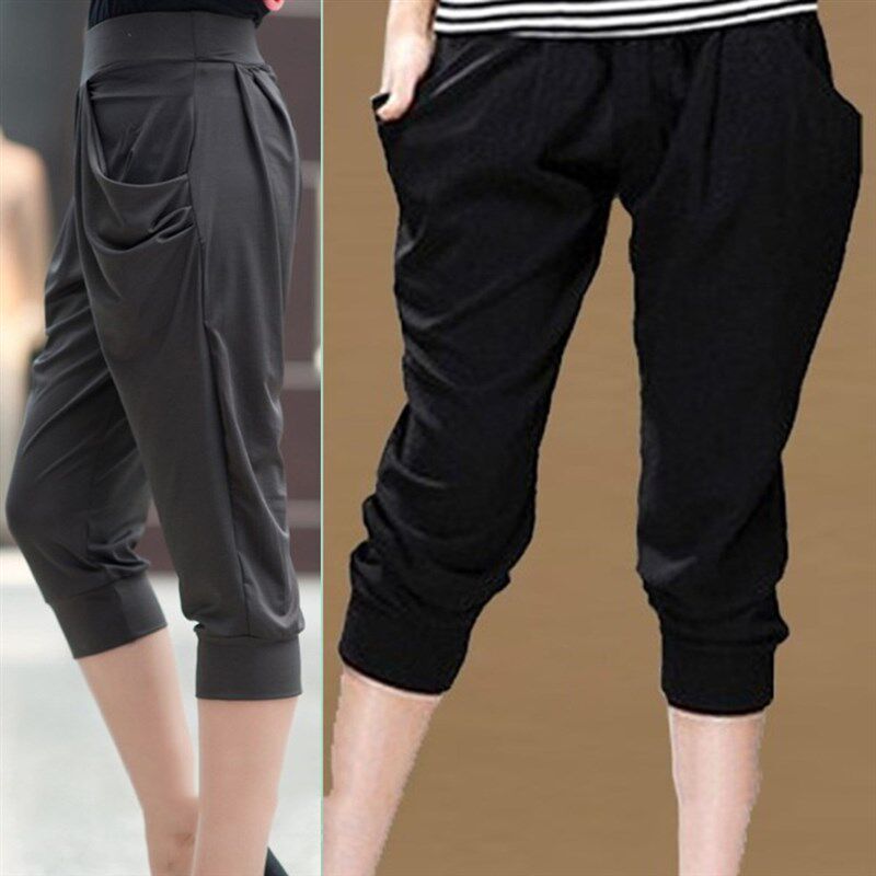 极速Summer Womens Harem Pants High Waist LoOose Straight Cal