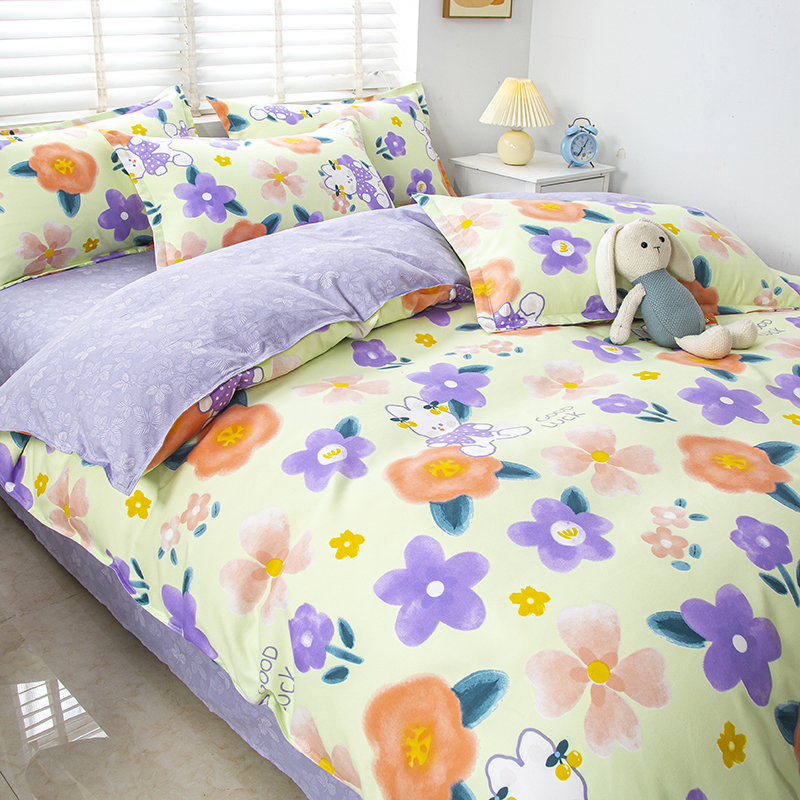 极速insc风棉爱心四件套日式学生1.2小清新花少女床上单被套宿舍