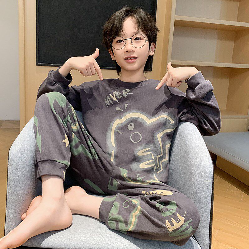 新品2025新款男童睡衣纯棉春季长袖套装中大童男孩儿X童全棉春款