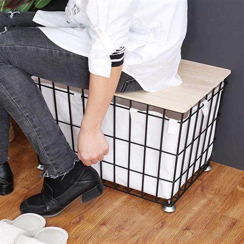 极速收纳凳储物凳家用可坐多功能收纳箱I铁艺北欧风带木盖换鞋凳,收纳整理,收纳凳,淘宝优惠券,粉丝福利购,淘宝优惠卷