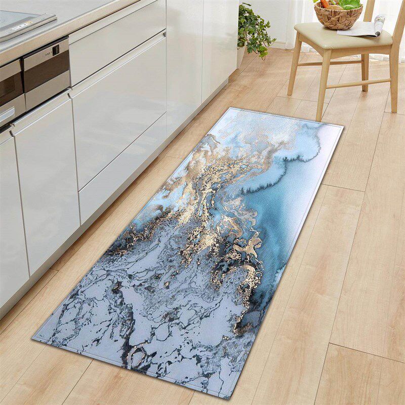 极速Anti-Slip Kitchen Carpvet Black White Marble Sea wave Pr