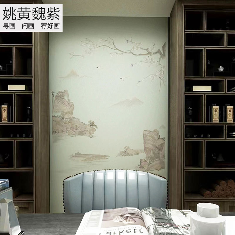 极速过道玄关壁布刺绣壁画大好河山别墅挑空N背景墙刺绣楼梯转角