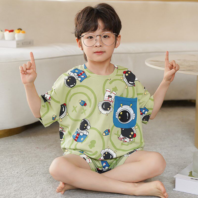 新品男童睡衣夏季纯棉短袖薄款2025新J款儿童男孩夏款中大童家居