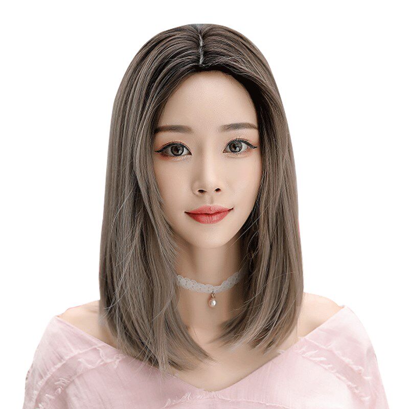 新品假发b女网红齐肩短发中分中长发圆脸长直发长发修脸自然逼真