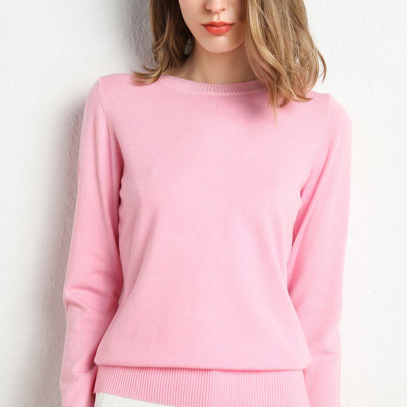 极速New Women  Autumn Witnter Clothes Solid Round Neck Sweat