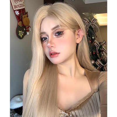 新品KuKu公主【爱丽丝】假发女长直发灰金小额Q蕾丝气质仿真头皮