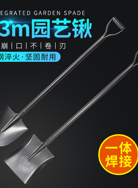 极速1.b3米D柄黑尖头大号一体园艺锹铁锨方铲子挖土种菜园加厚加