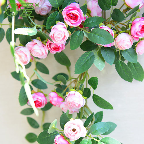 新品仿真玫瑰花藤l假花藤条空调栅栏蔷薇藤蔓吊花墙面消防水管遮