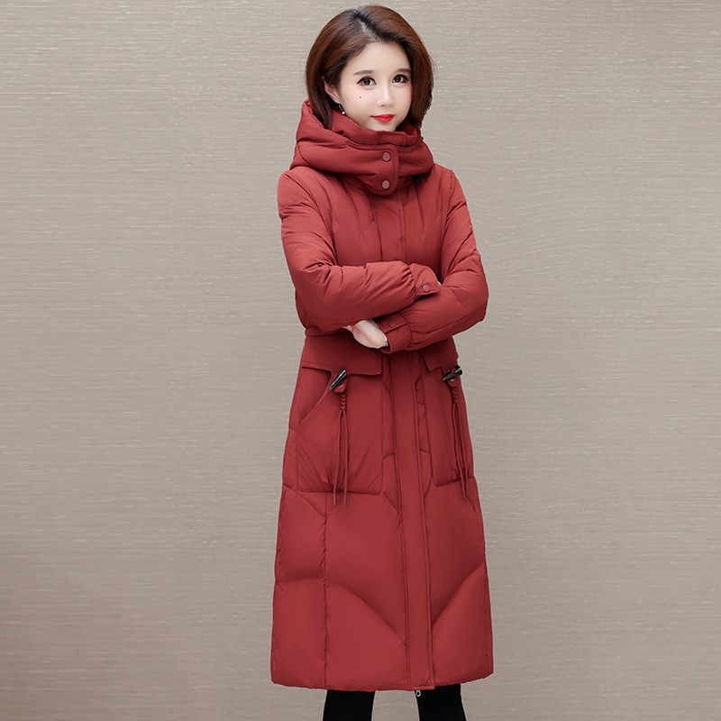 高端大气中长款羽绒l服女2025冬季新款时尚保暖妈妈白鸭绒连帽外